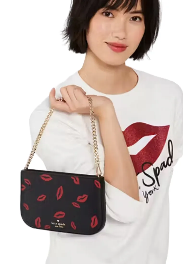 ( PREORDER ) Kate Spade Madison Lip Toss Pochette Satchel Bag In Black Multi KF349