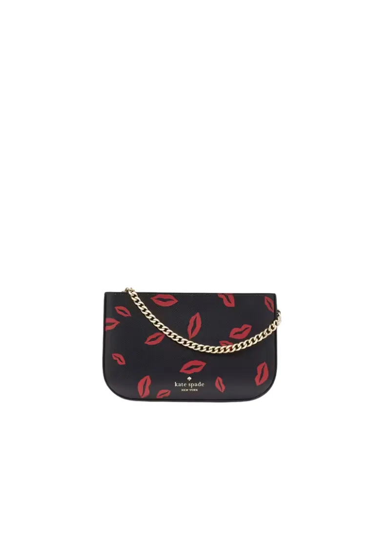 ( PREORDER ) Kate Spade Madison Lip Toss Pochette Satchel Bag In Black Multi KF349