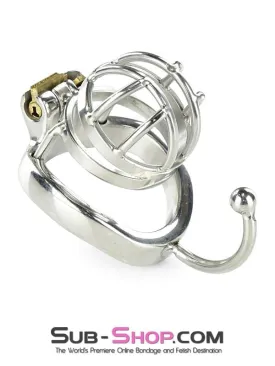 0840RS      Tiny Cage High Security Chromed Steel Male Chastity with Ball Separation Rod