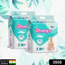 0958 Champs Soft and Dry Baby Diaper Pants  62 Pcs (Large Size  L62)