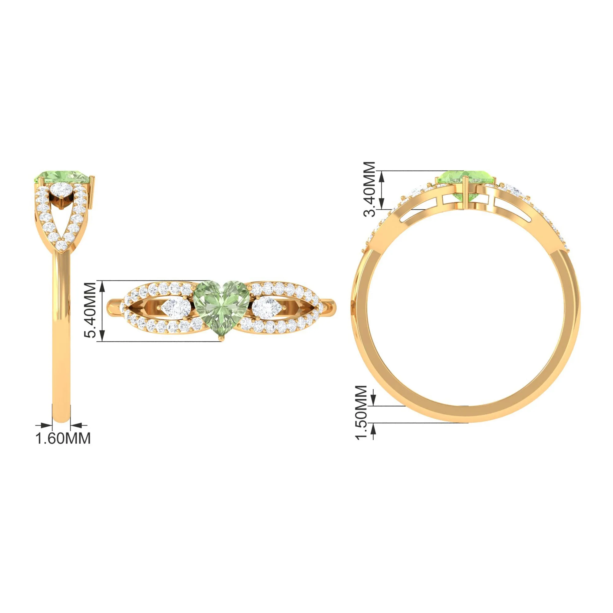 1 CT Real Green Sapphire Solitaire Ring with Diamond Accent