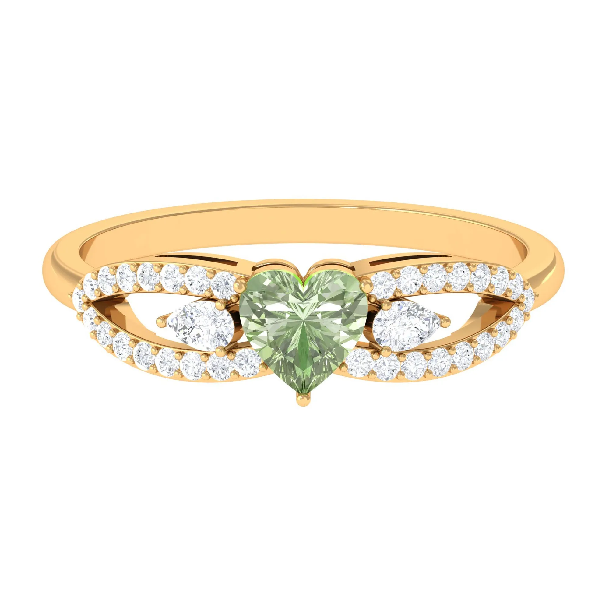 1 CT Real Green Sapphire Solitaire Ring with Diamond Accent