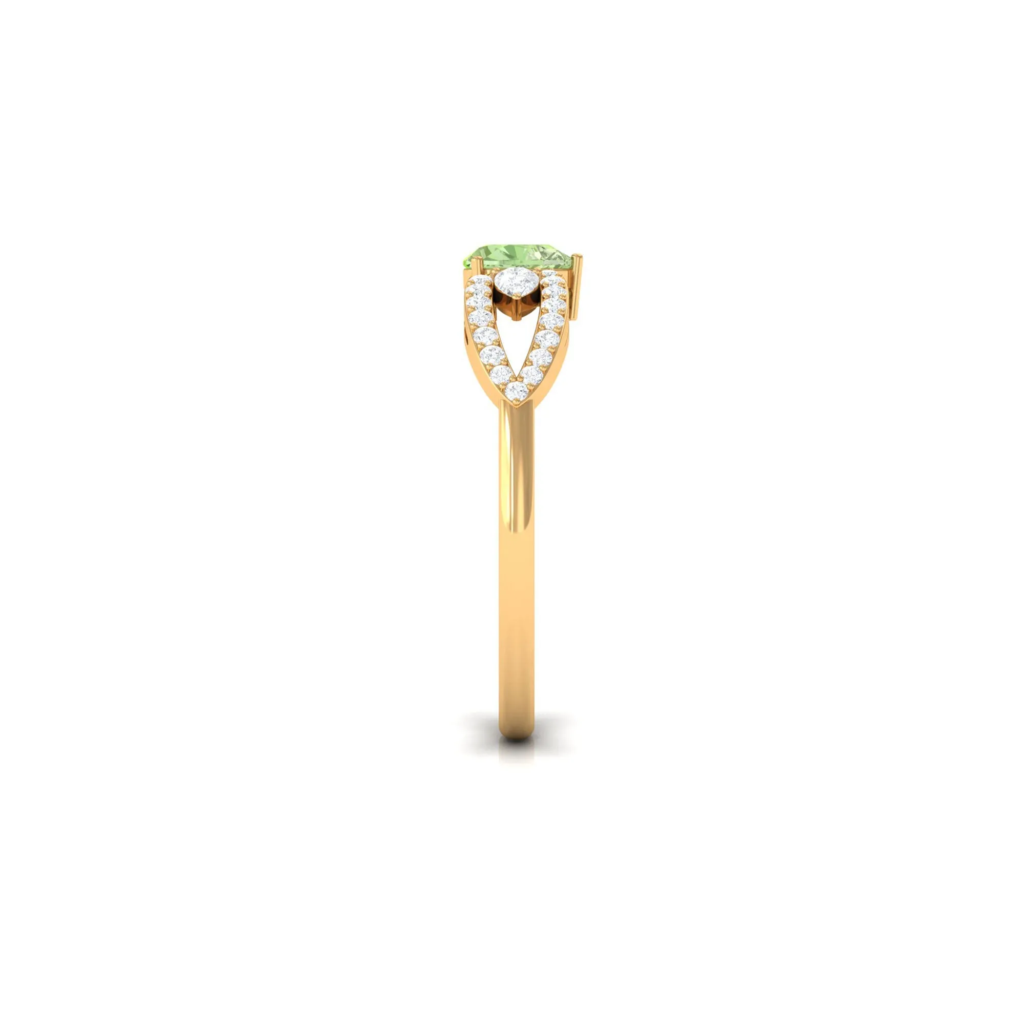 1 CT Real Green Sapphire Solitaire Ring with Diamond Accent