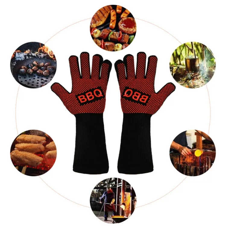 1 Pair High Temperature Resistant Silicone BBQ Gloves  Anti-Scalding Gloves(BBQ Flame Red)