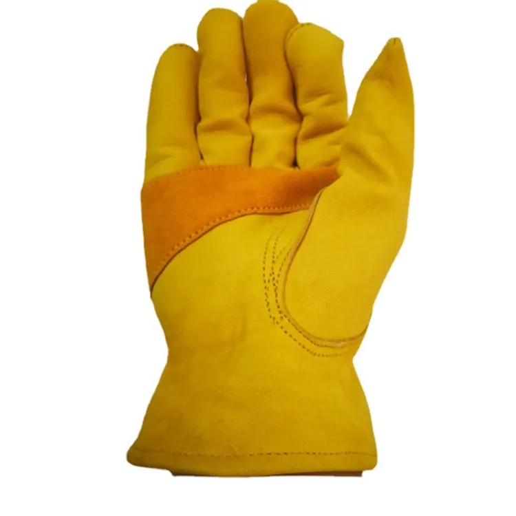 1 Pair JJ-1004 Outdoor Garden Welding Genuine Leather Labor Safety Gloves, Size: L(Yellow)