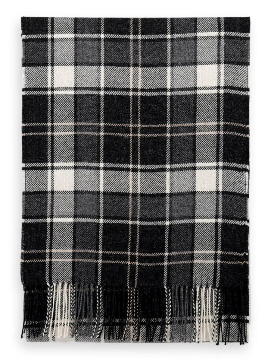 100% Baby Alpaca Scarf in Plaid - Charcoal