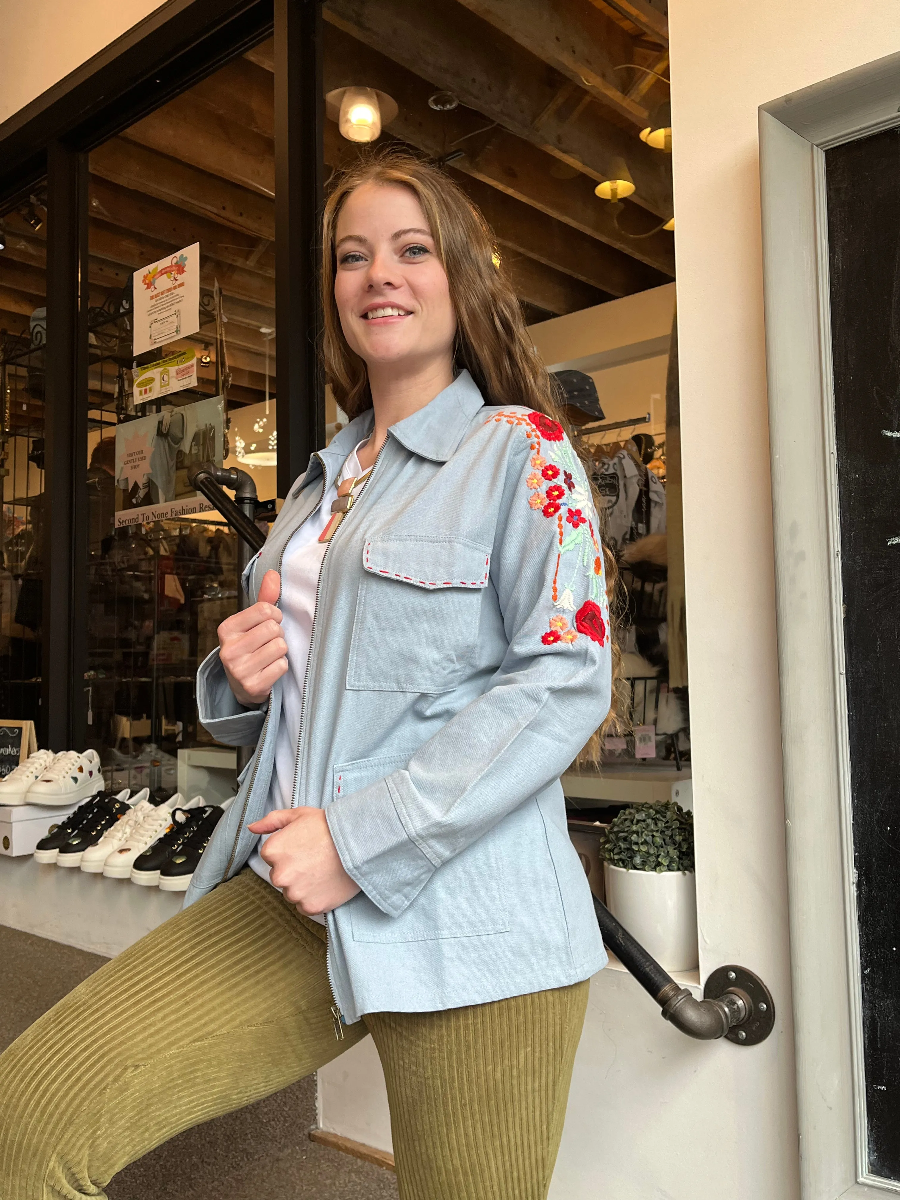 100% Cotton Embroidered Sleeve Denim-Type Jacket (Only 2 Colours Left!)