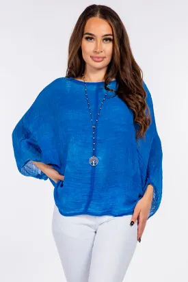 100% Cotton Washed Batwing Raw Moda Top