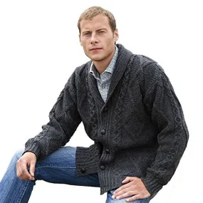 100% Irish Merino Wool Aran Button Cardigan – Fast delivery from Ireland (Medium, Charcoal)