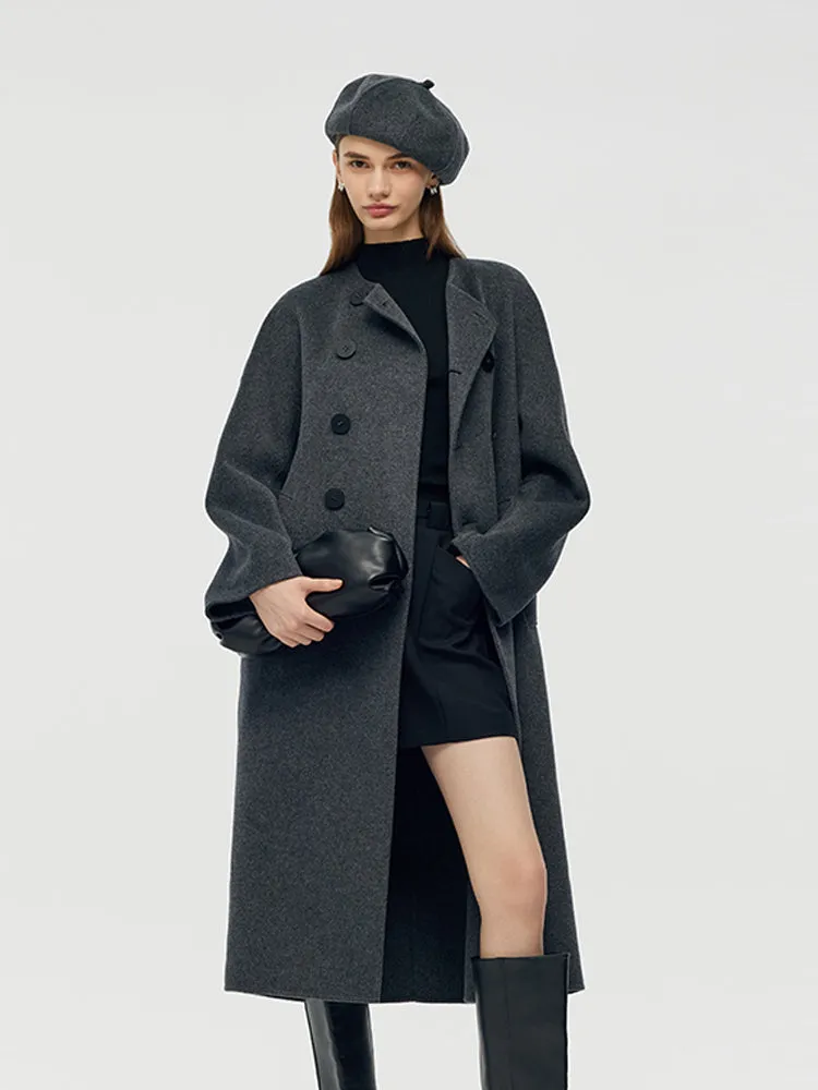 100% Wool Double-Breasted Women Overcoat With Beret