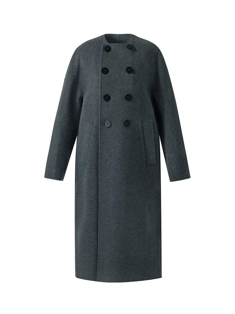 100% Wool Double-Breasted Women Overcoat With Beret