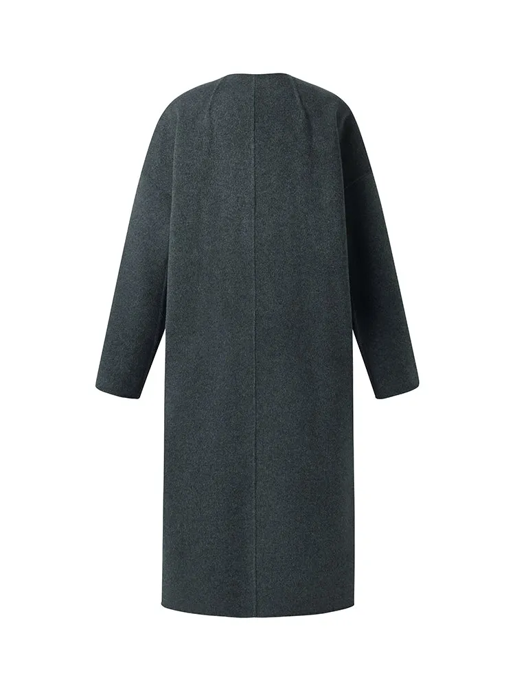 100% Wool Double-Breasted Women Overcoat With Beret