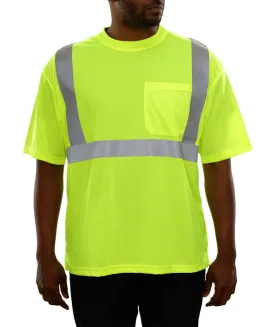 102STLM Lightweight Lime Birdseye Pocket Safety High Visibility Work Shirt