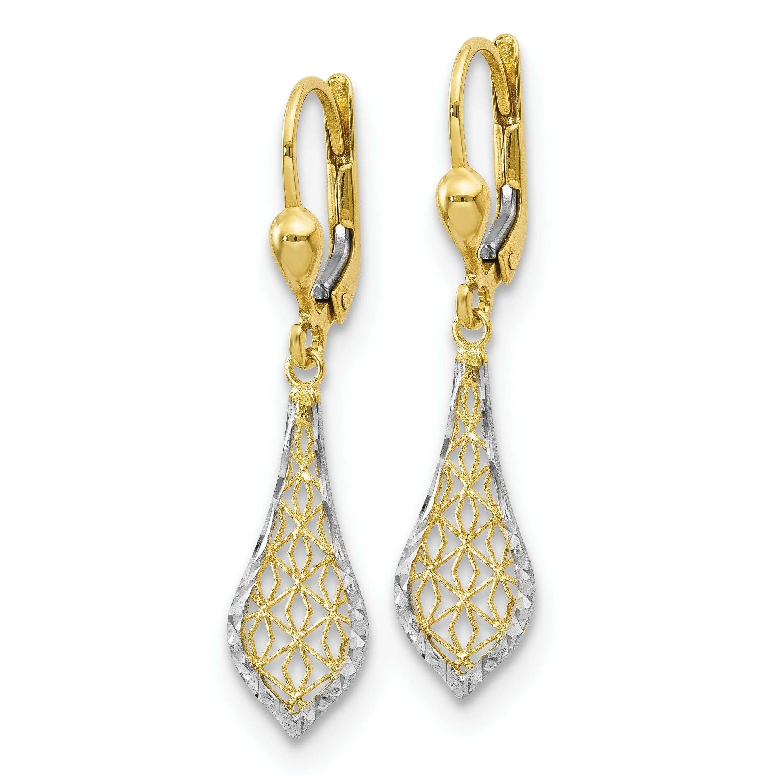 10k Two Tone Gold Fancy Dangle Lever-back Earrings