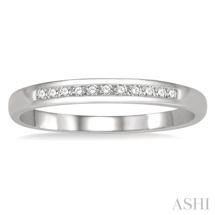 1/10 ctw Channel Set 11 Stone Round Cut Diamond Wedding Band in 14K White Gold