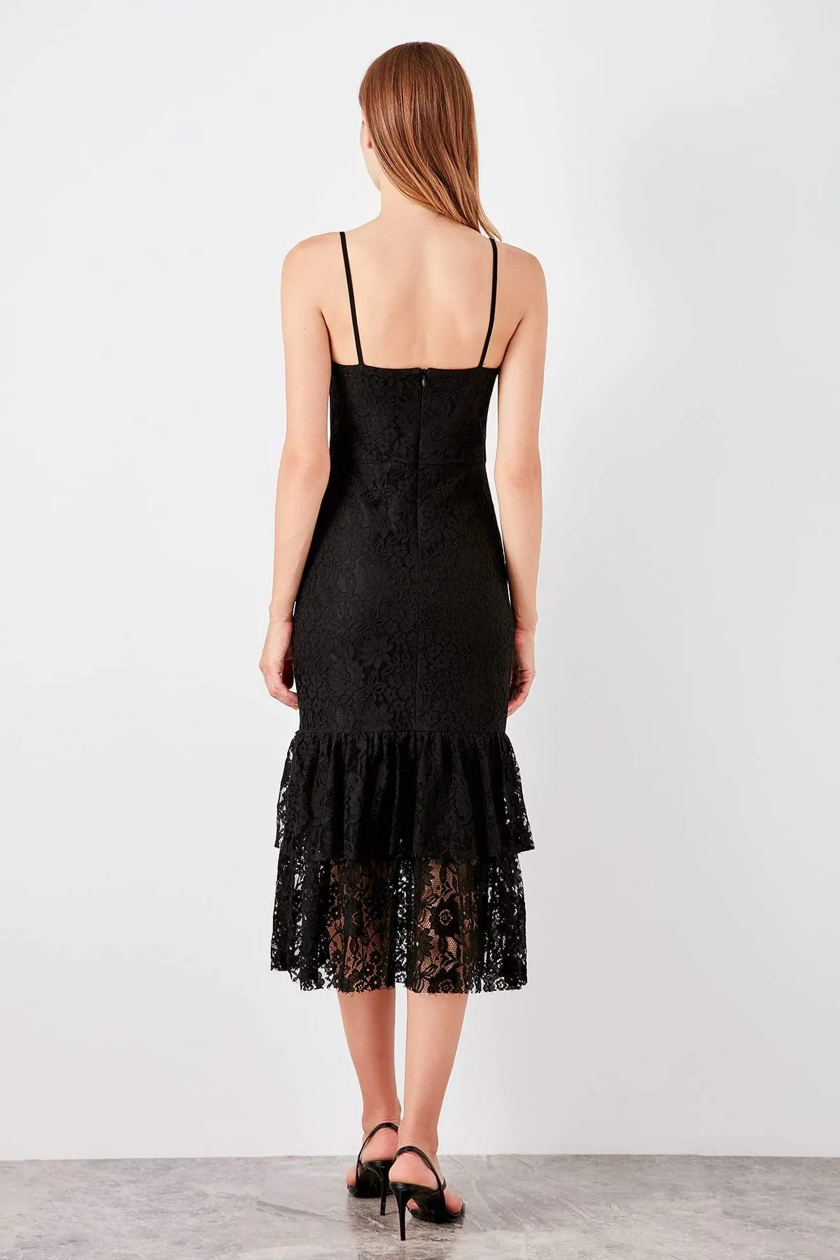 11604 Black Bow Detail Lace Dress