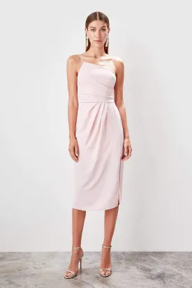 11614 Pink One Shoulder Slit Dress