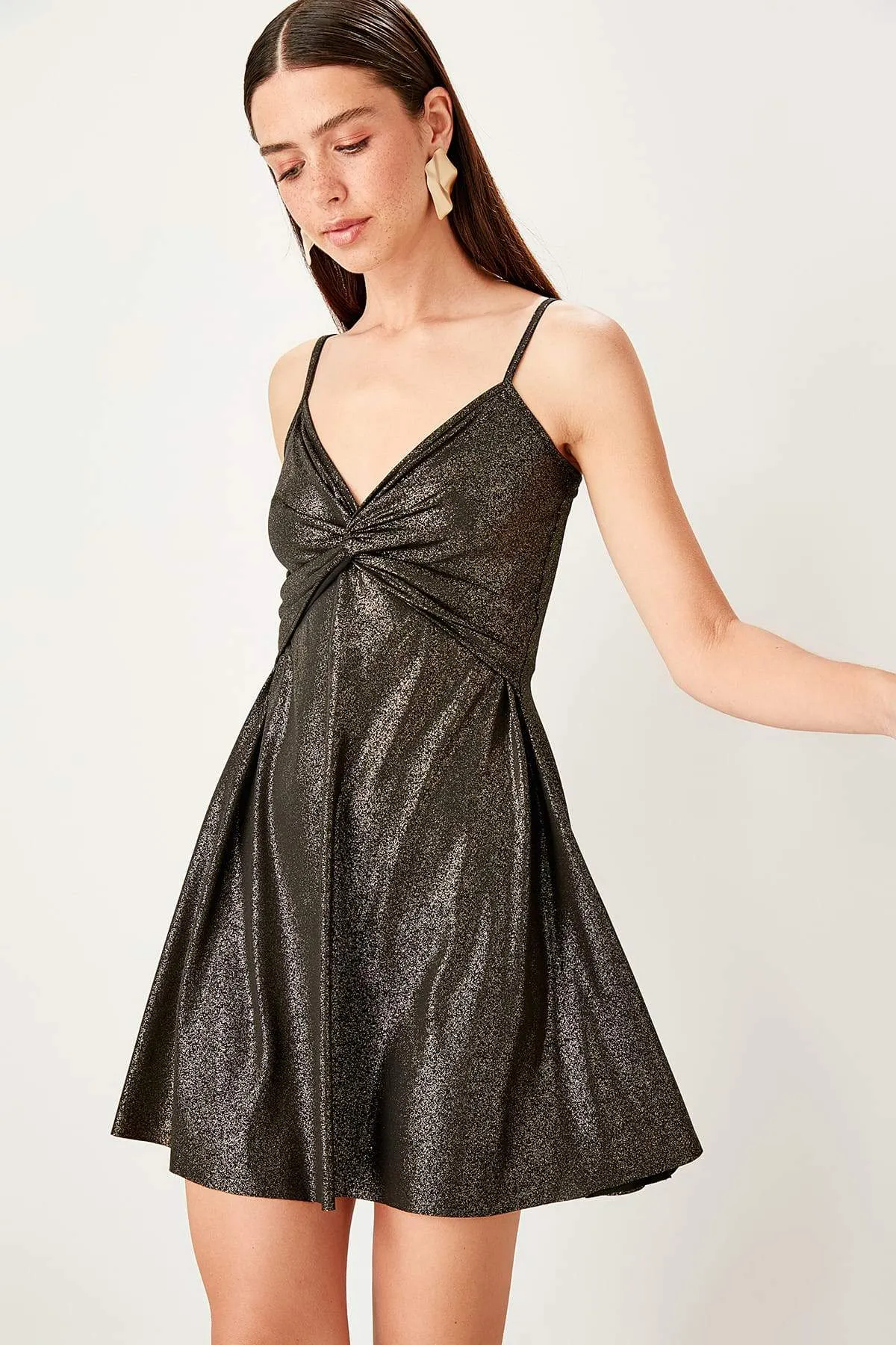 11649 Bronze Draped Glitter Dress