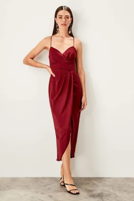 11662 Burgundy Draped Midi Dress