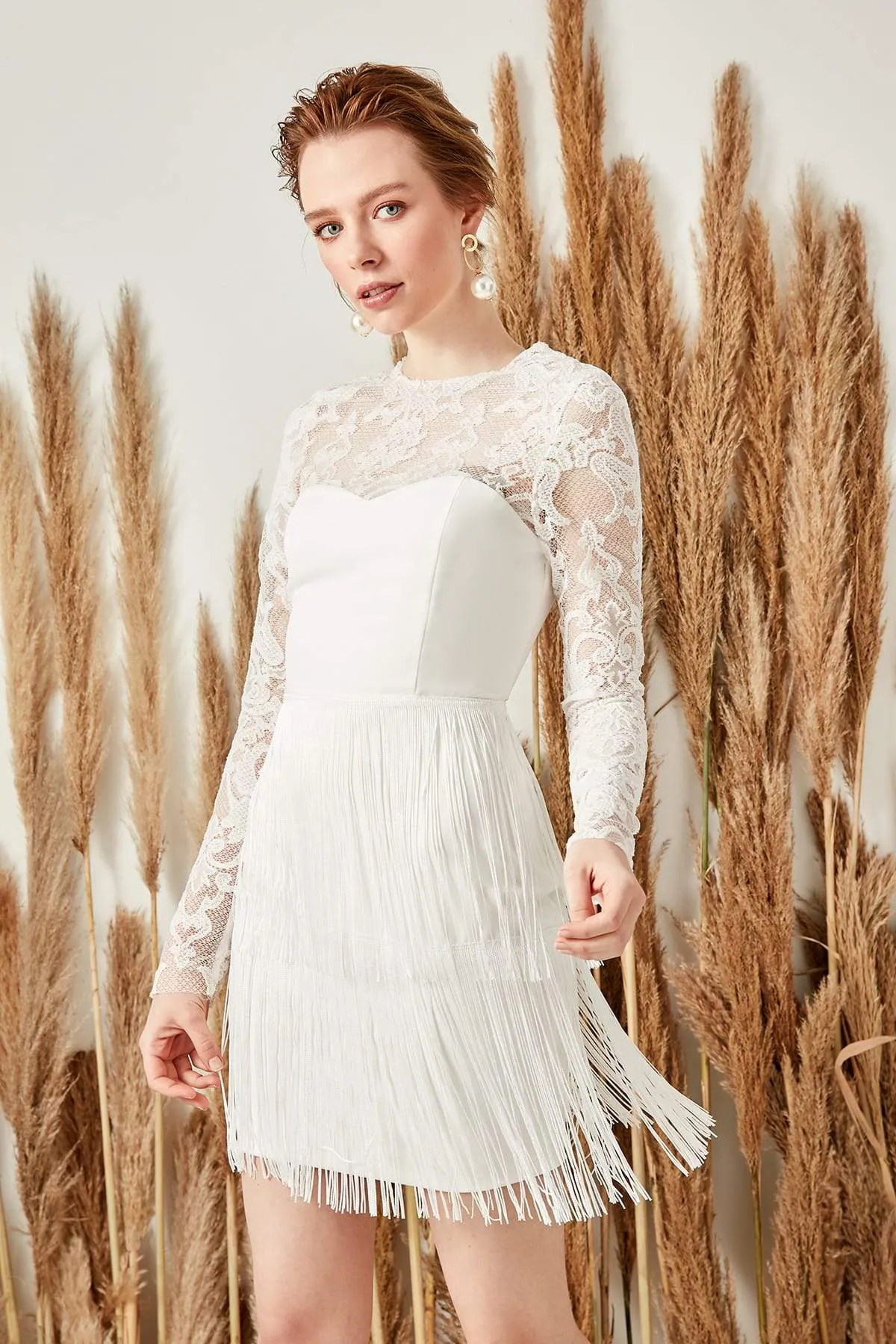 11671 Off-White Tassel Lace Dress