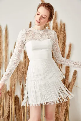 11671 Off-White Tassel Lace Dress