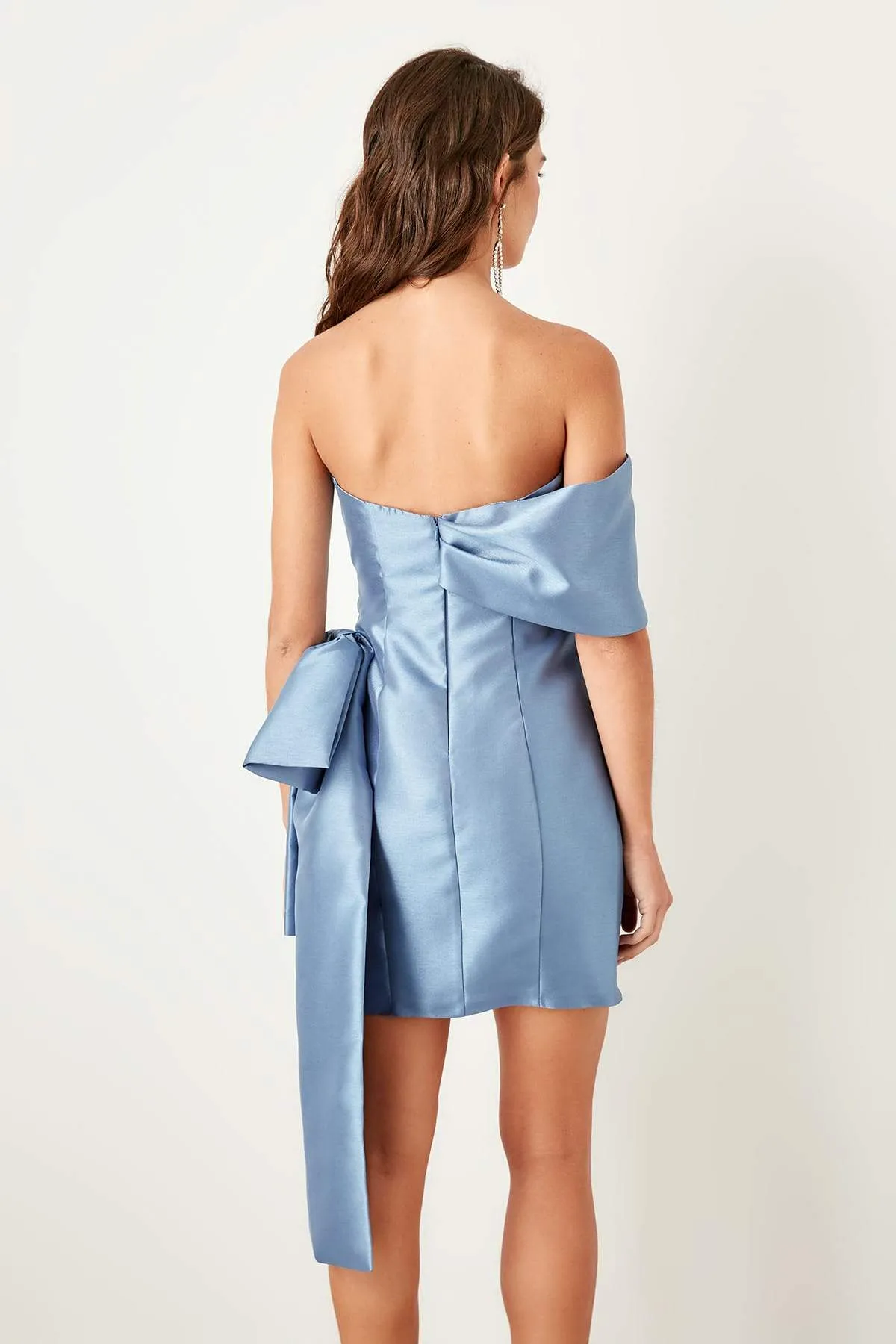 11684 Blue Strapless Bow Dress