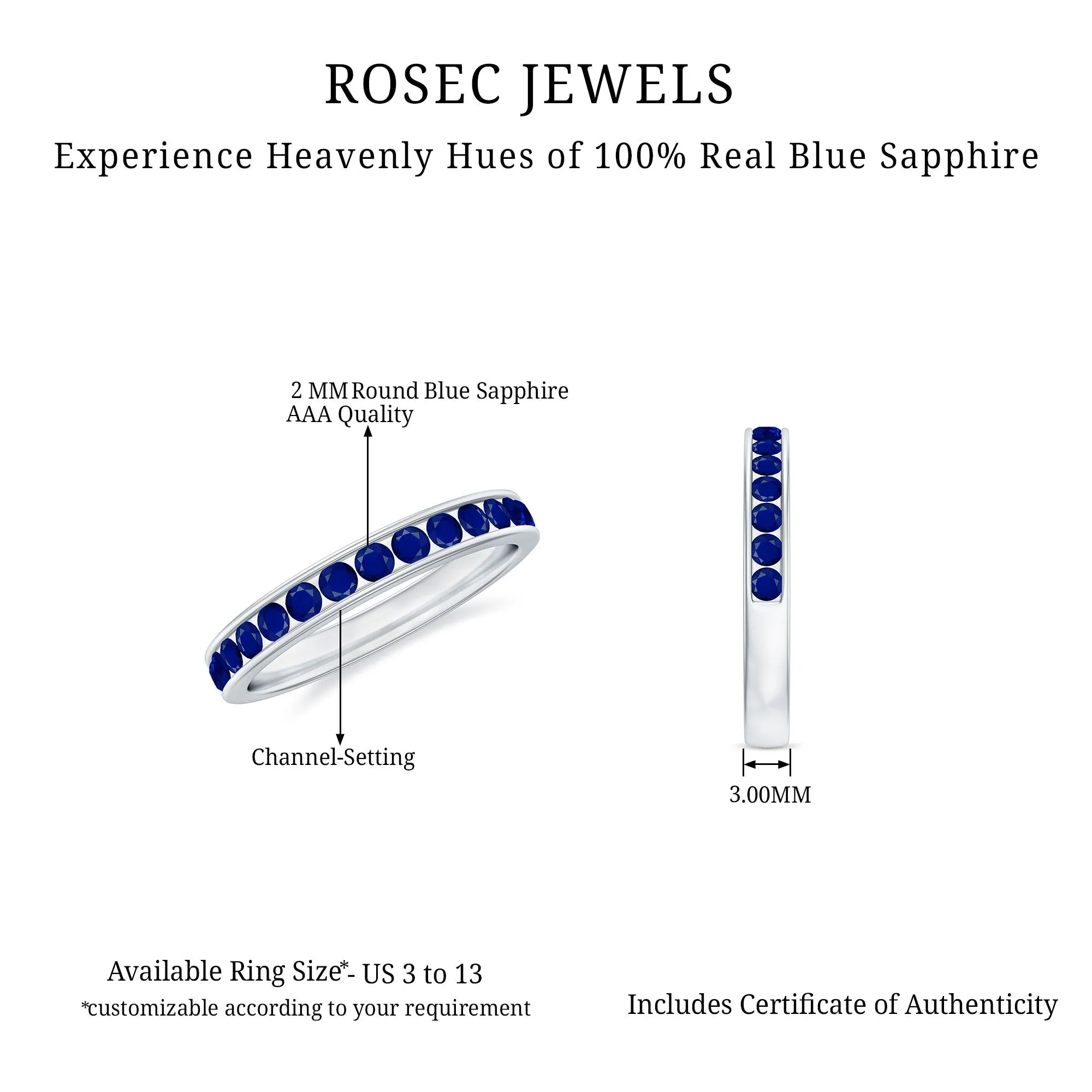 1/2 CT Channel Set Blue Sapphire Half Eternity Ring for Women