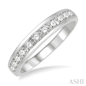 1/2 ctw Channel Set 11 Stone Round Cut Diamond Wedding Band in 14K White Gold