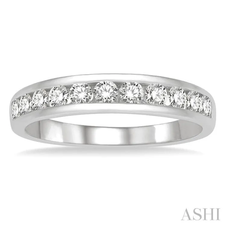 1/2 ctw Channel Set 11 Stone Round Cut Diamond Wedding Band in 14K White Gold