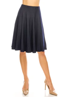 12 Panel Denim Flared A-line Knee Length Skirt