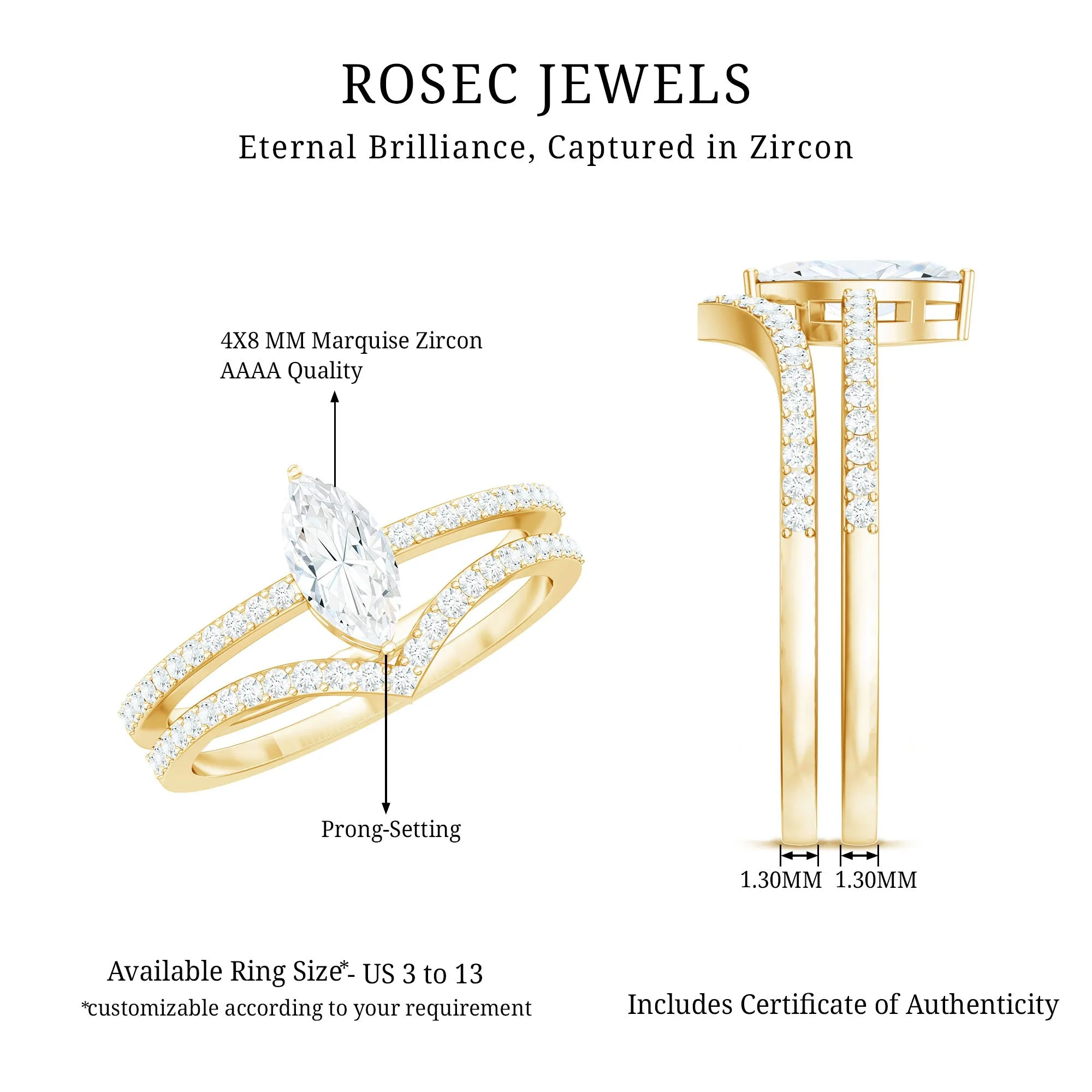 1.25 CT Marquise Cut Zircon Wedding Ring Set in Gold