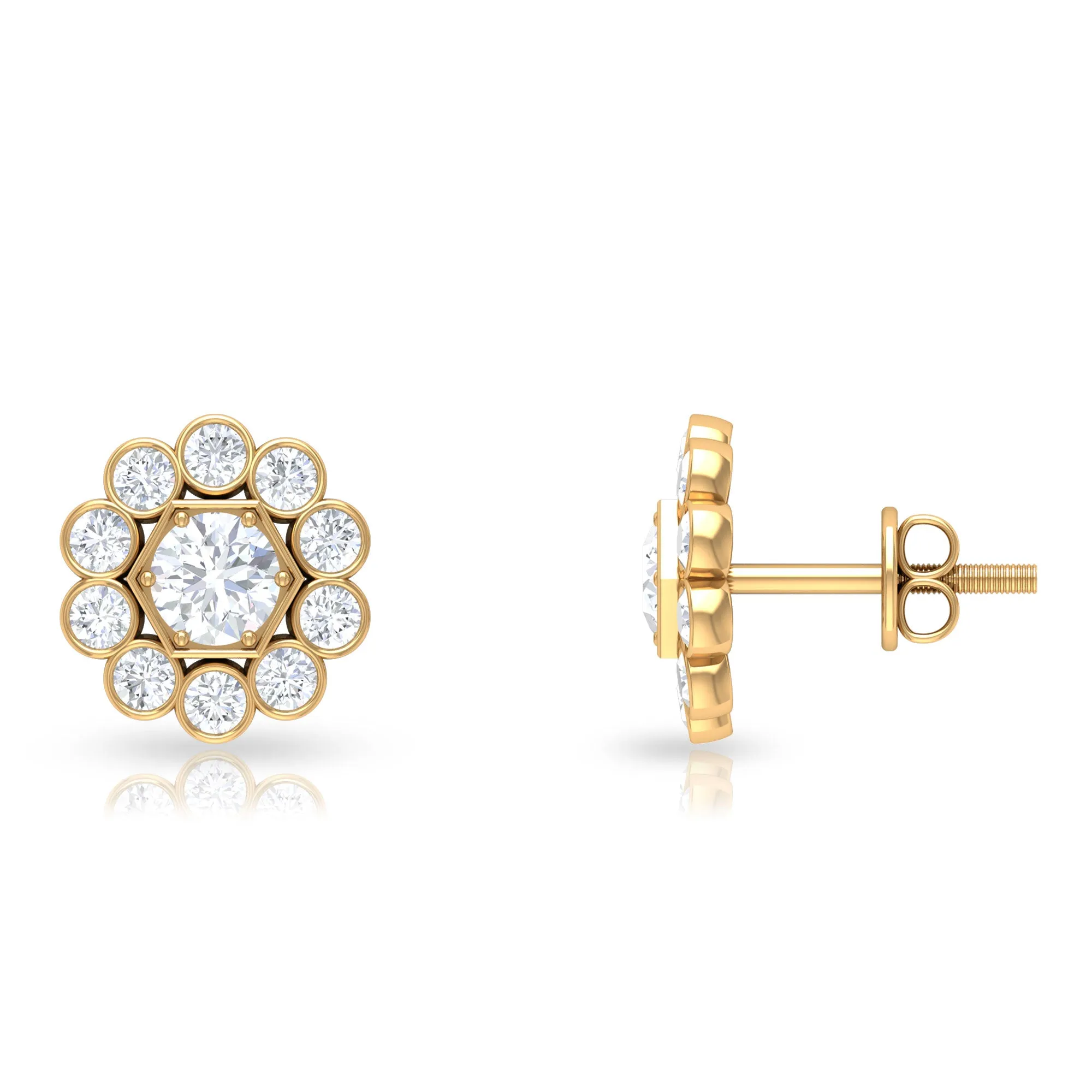 1.25 CT Zircon Gold Stud Earrings with Halo