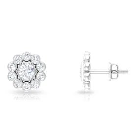 1.25 CT Zircon Gold Stud Earrings with Halo