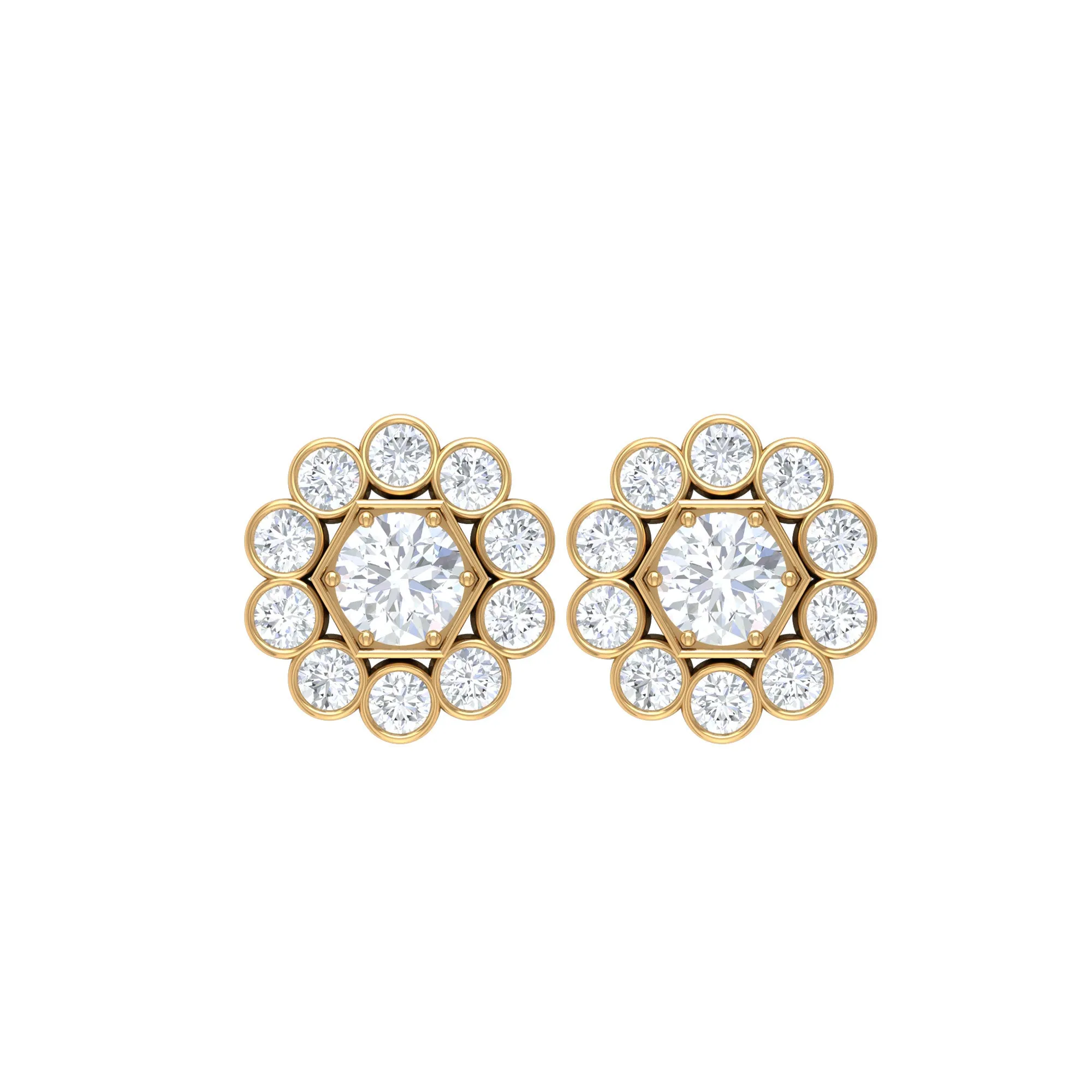 1.25 CT Zircon Gold Stud Earrings with Halo