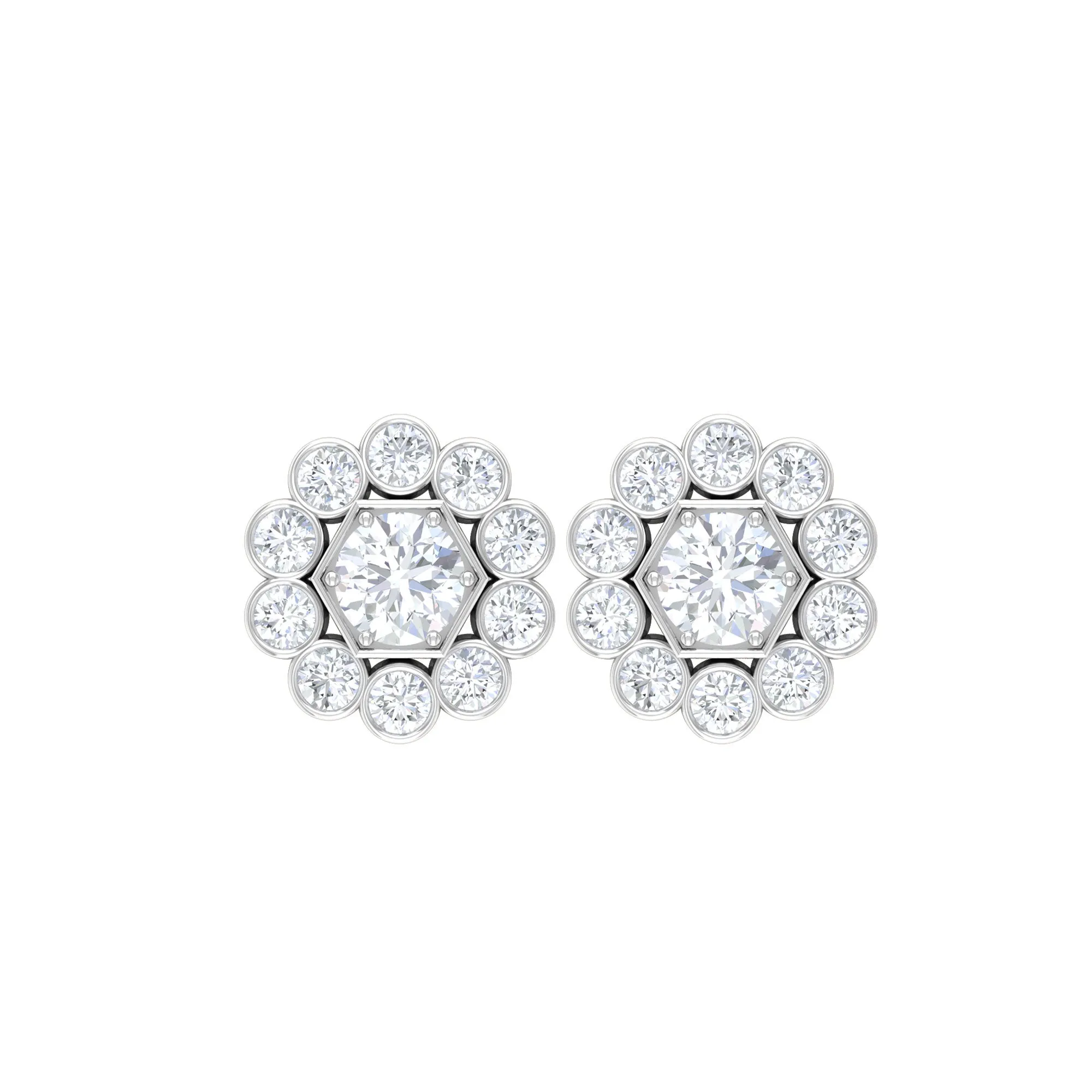 1.25 CT Zircon Gold Stud Earrings with Halo