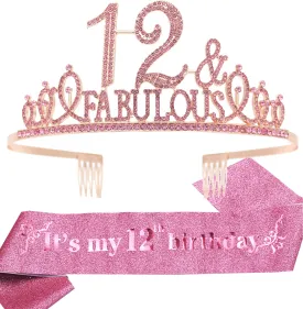 12th Birthday,12th Birthday Decorations for Girls,12 Birthday Tiara Pink,12 and Fabulous