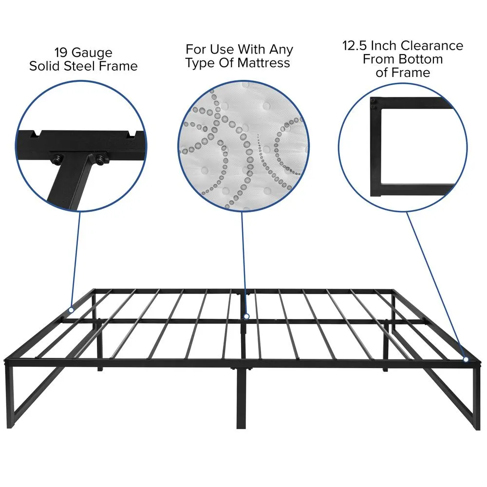 14 Inch Metal Platform Bed Frame With 10 Inch Pocket Spring Mattress In A Box And 2 Inch Cool Gel Memory Foam Topper - Queen By Flash Furniture