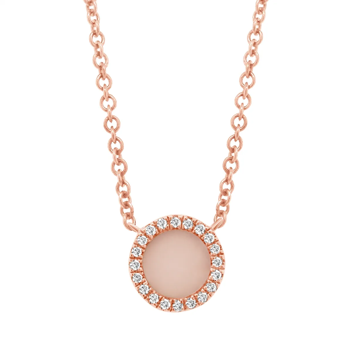 14K Rose Gold Necklace with Pink Opal with Diamond Halo