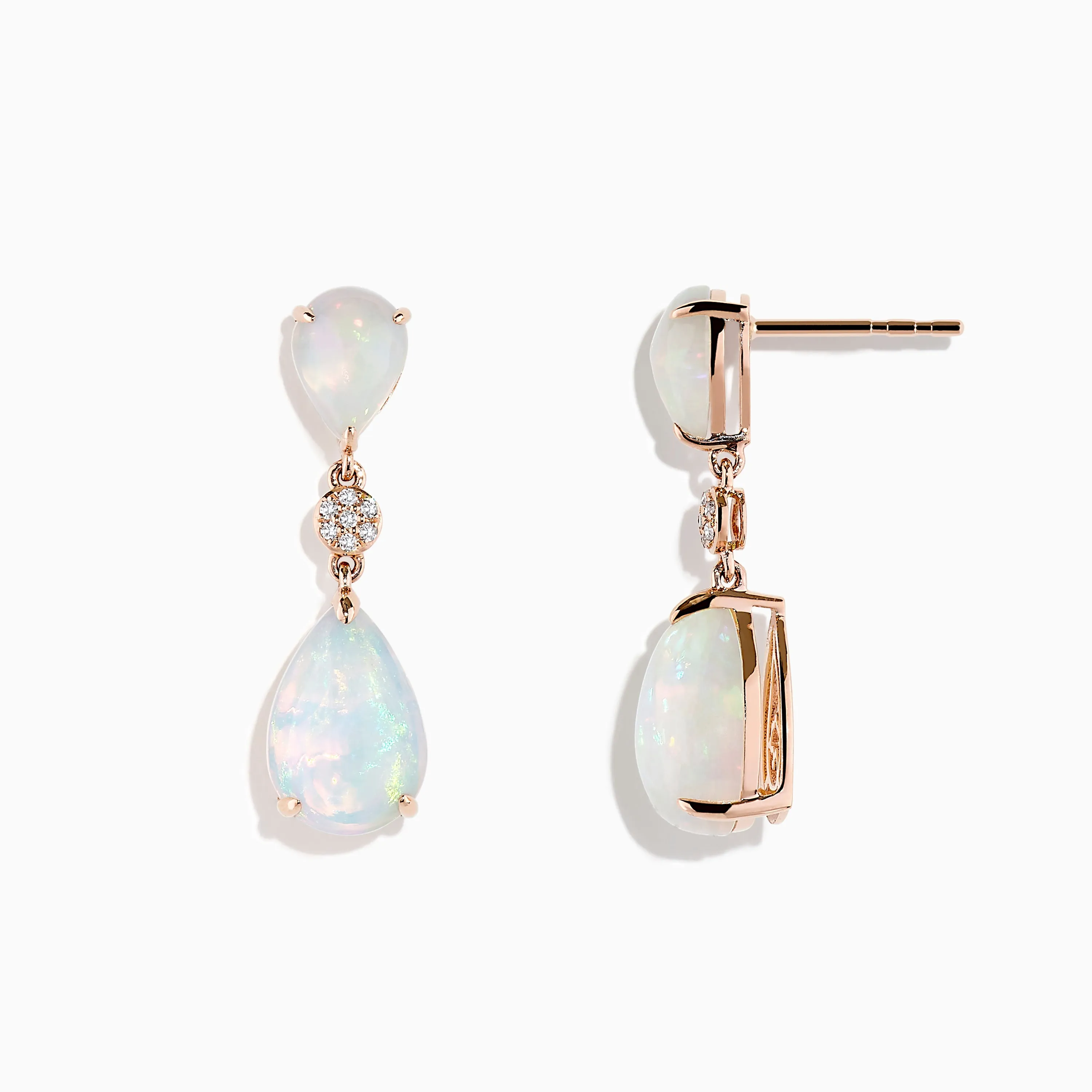 14K Rose Gold Opal and Diamond Drop Earrings