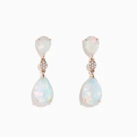 14K Rose Gold Opal and Diamond Drop Earrings