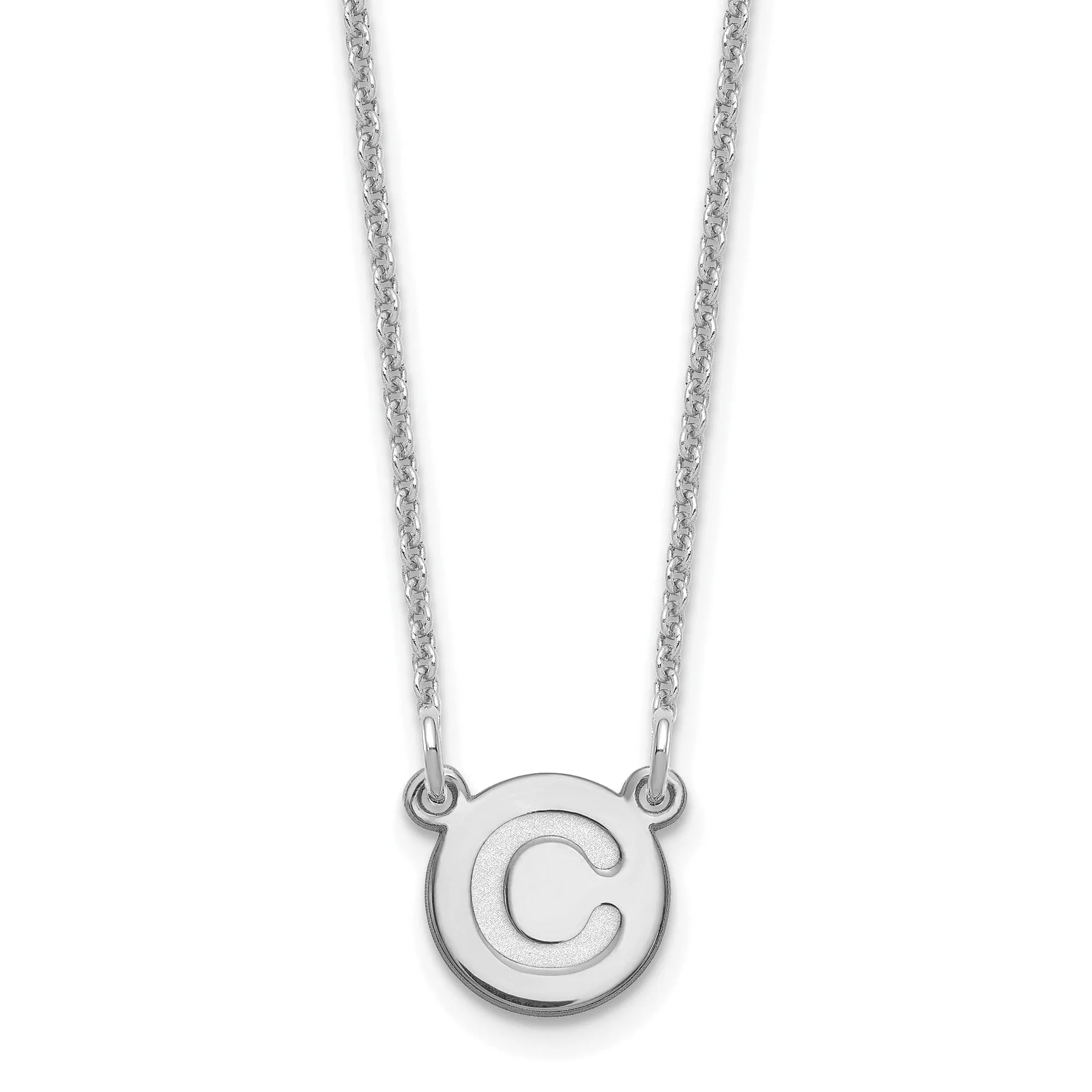 14k White Gold Tiny Circle Block Letter D Initial Pendant and Necklace