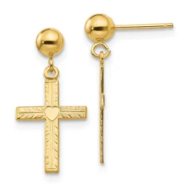 14k Yellow Gold Polished Satin Cross Earrings