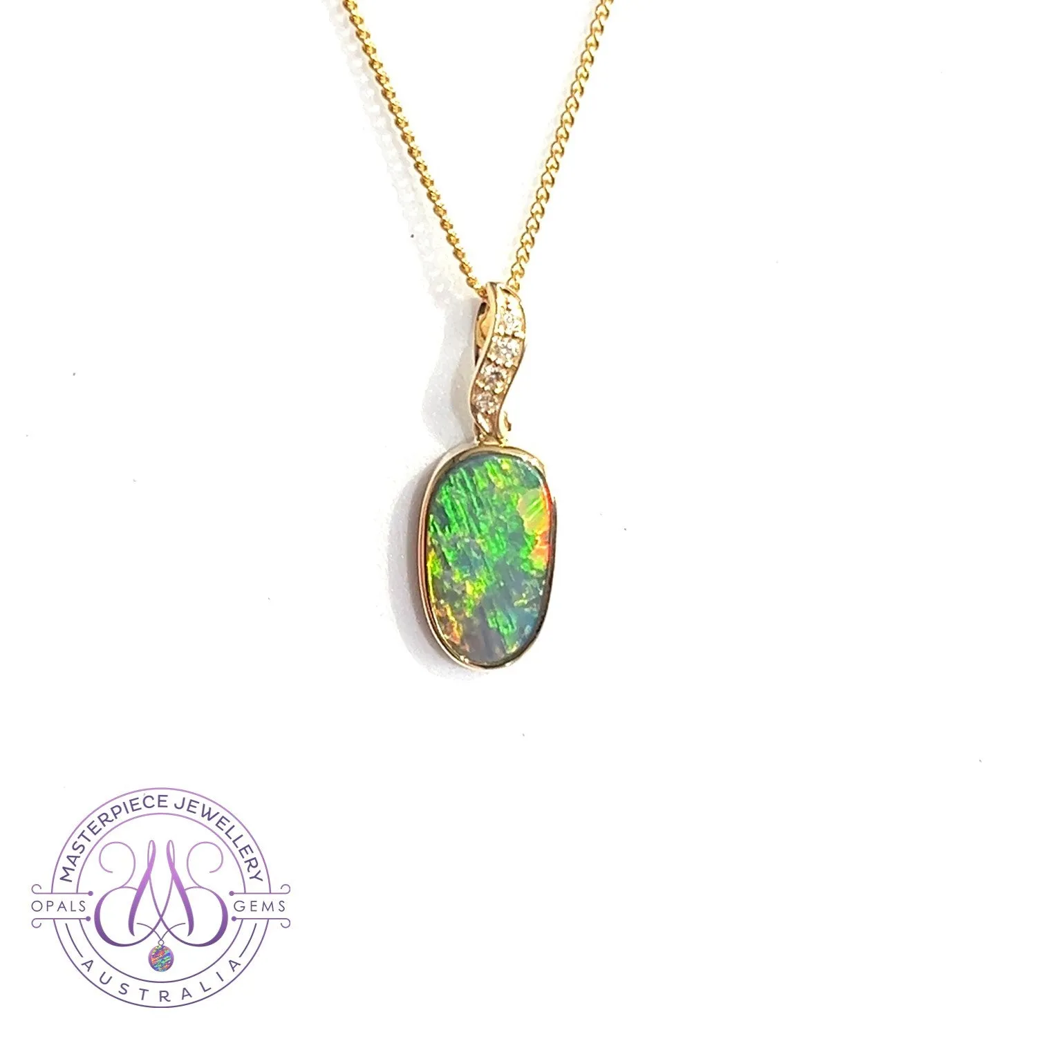 14kt Yellow Gold Opal doublet 3.1ct pendant with diamonds