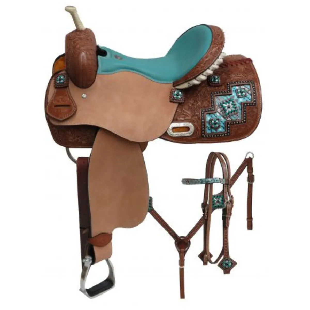 14", 15", 16" DOUBLE T " ARCTIC AZTEC" PRINT BARREL STYLE SADDLE SET