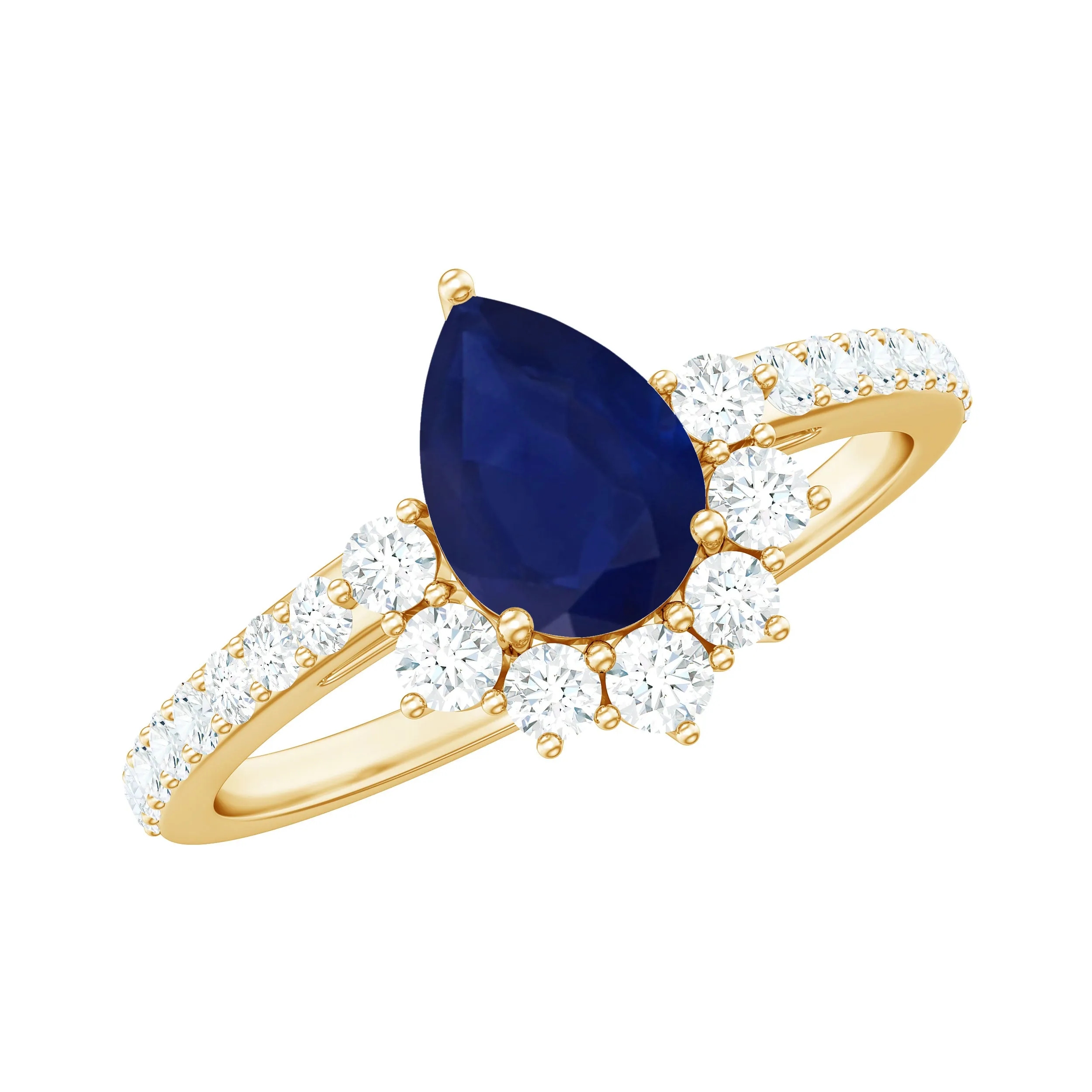 1.5 CT Blue Sapphire Teardrop Solitaire Ring with Diamond Accent