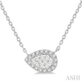 1/6 ctw Pear Shape Round Cut Diamond Lovebright Necklace in 14K White Gold