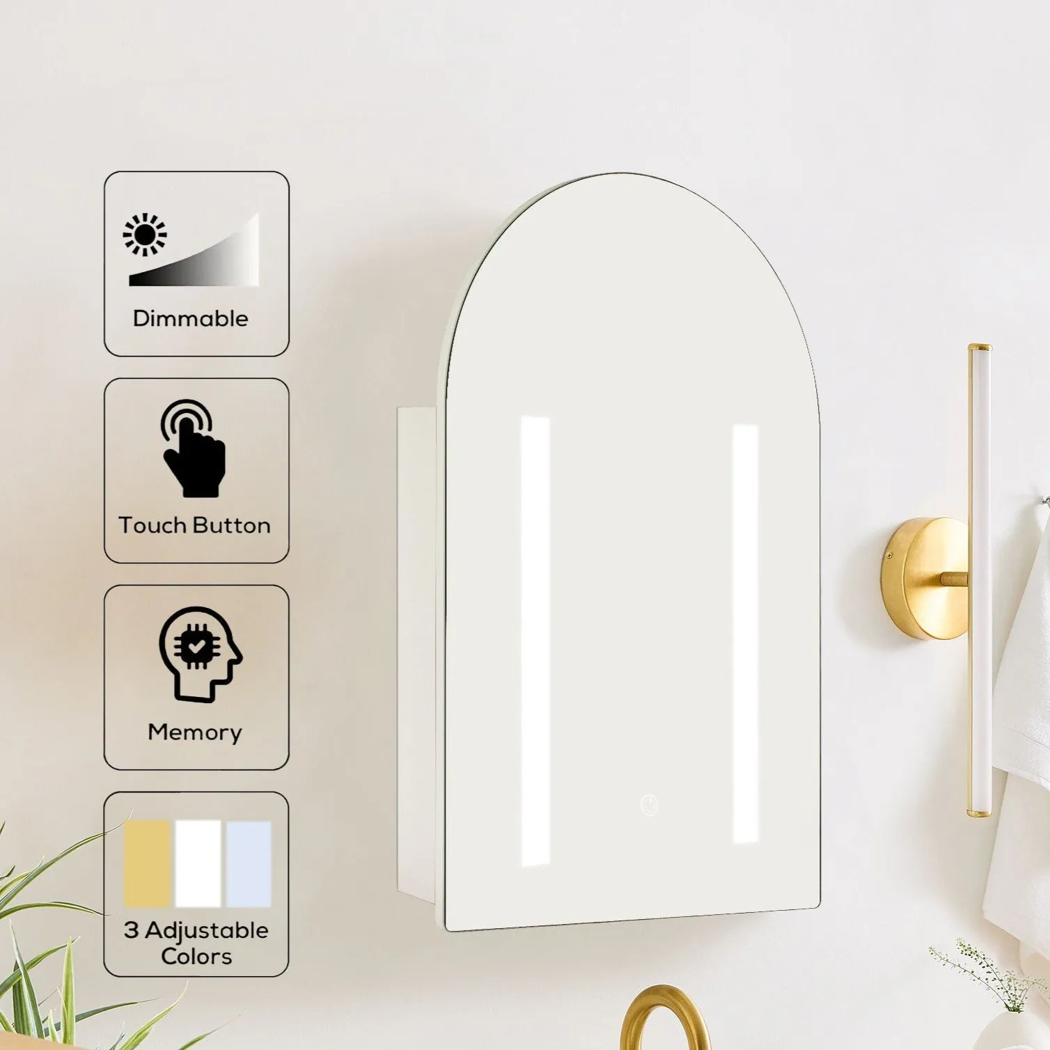 16 in. W x 28 in. H Lighted Arched LED Surface Mount Bathroom Medicine Cabinet with Mirror in White