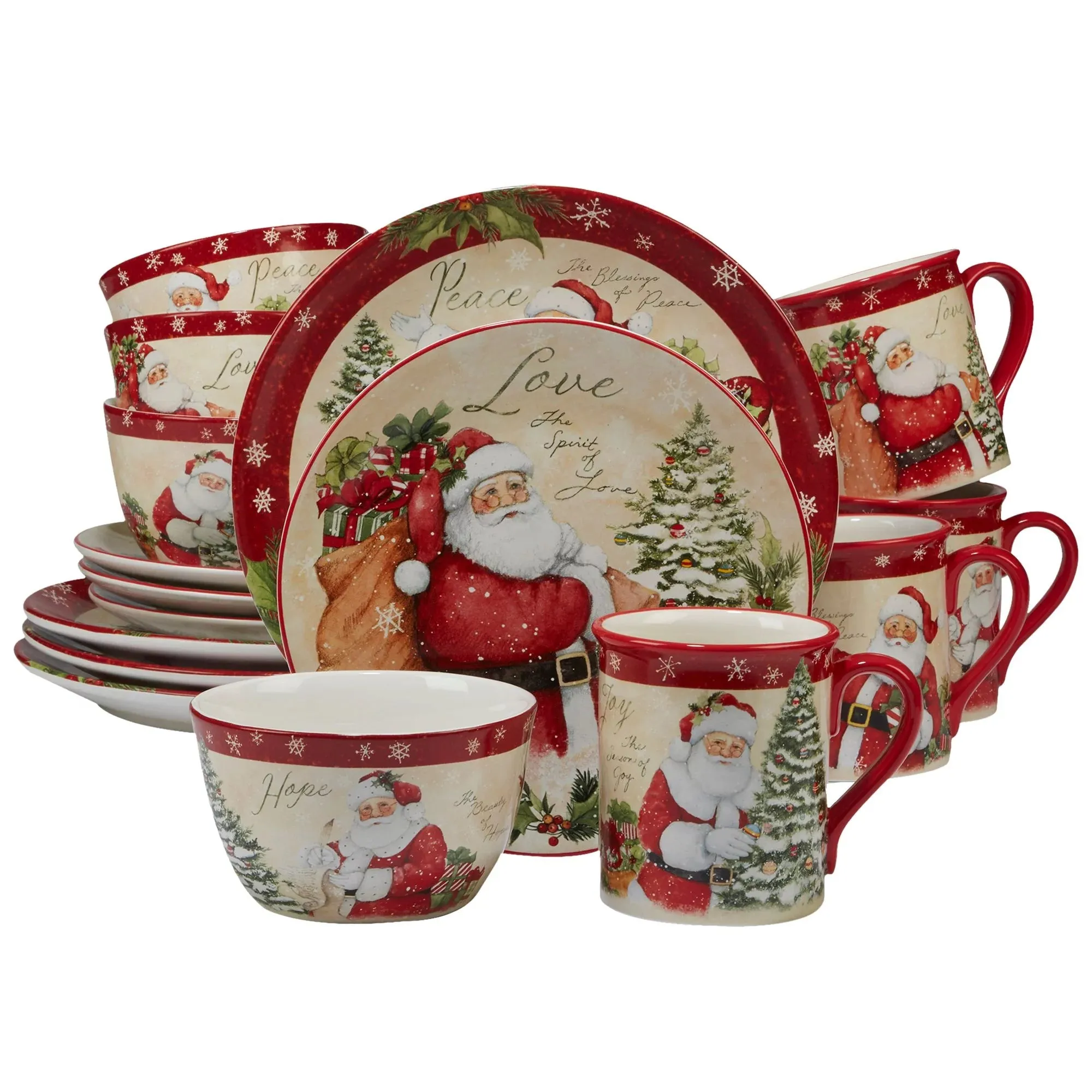 16 Piece Classic Santa Christmas Dinnerware Set