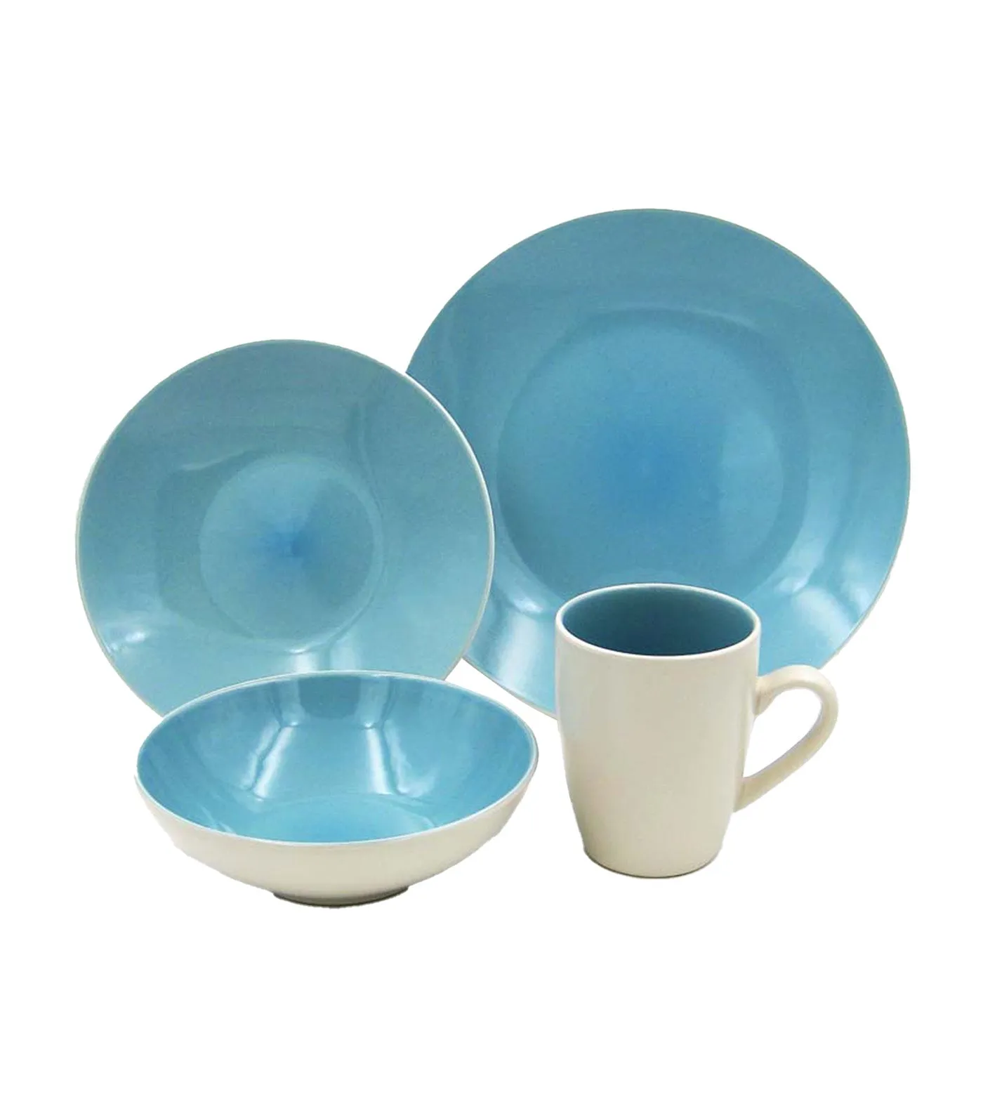 16-Piece Stoneware Dinner Set - Luna Aqua