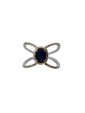 1.70ct Diamond Sapphire 18K Gold Open Shank Ring